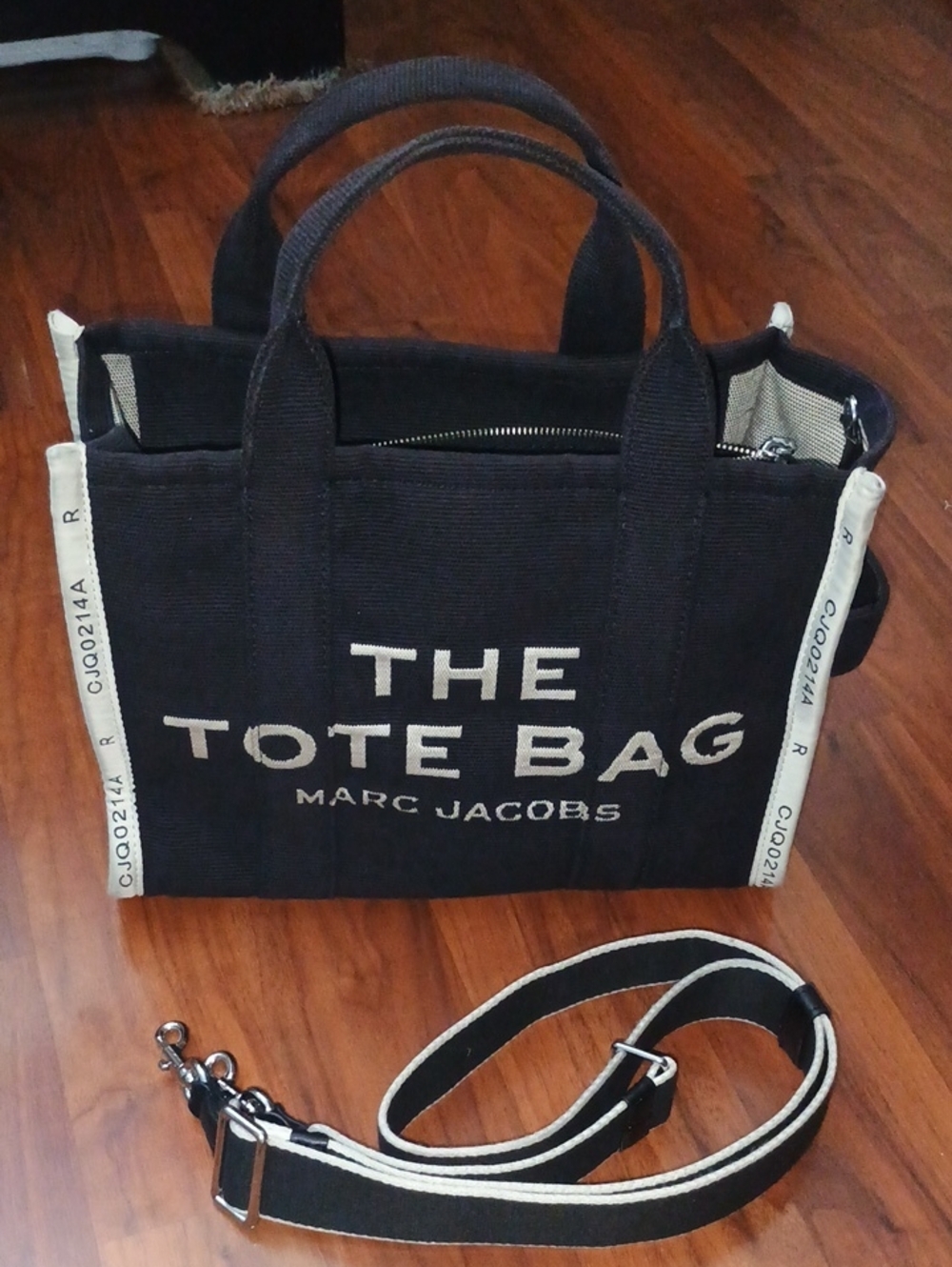 Marc Jacobs Black Canvas 'The Tote Bag' with Striped Strap